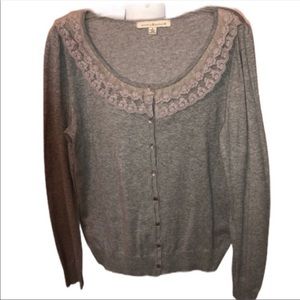 Debbie Morgan Gray Lace Collar Cardigan Sweater